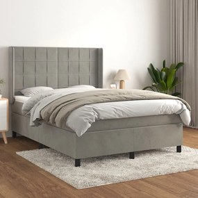 vidaXL Κρεβάτι Boxspring με Στρώμα Ανοιχτό Γκρι 140x200 εκ. Βελούδινο