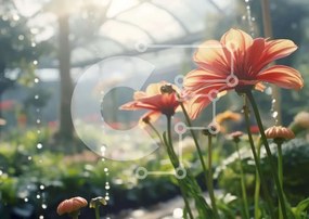 Intra Συλλεκτικό Ξύλινο Παζλ Plywood 4mm - Ροζ λουλούδια σε κλειστό χώρο με σταγόνες βροχής Σε Ξύλινο Κουτί - Διαστάσεις: 10x10 cm – 25 κομμάτια