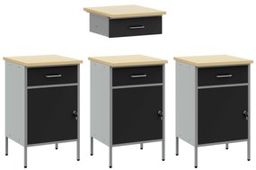 vidaXL Set εργασίας 4 τεμαχίων  με cabinet και τραπέζι Μαύρο Επεξεργασμένο ξύλο και Χάλυβα