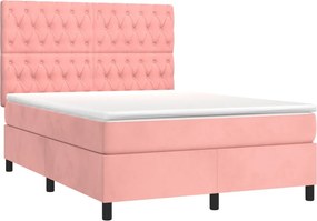 vidaXL Κρεβάτι Boxspring με Στρώμα Ροζ 140x200 εκ. Βελούδινο