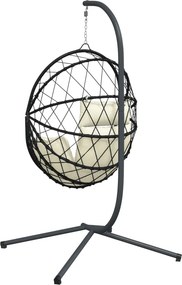 vidaXL Πολυθρόνα Egg Κρεμαστή με Βάση Μπεζ Συνθ. Ρατάν / Ατσάλι