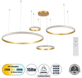Κρεμαστό Φωτιστικό Οροφής LED 150W 18379lm DIAMOND TETRA Globostar-61149-Χρυσό 61149