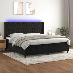 vidaXL Κρεβάτι Boxspring με Στρώμα &amp; LED Μαύρο 200x200 εκ. Βελούδινο