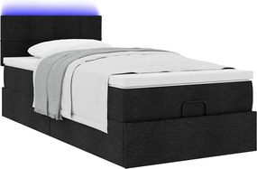 vidaXL Οθωμανικό κρεβάτι με στρώμα &amp; LEDs Μαύρο 90x200 cm Ύφασμα