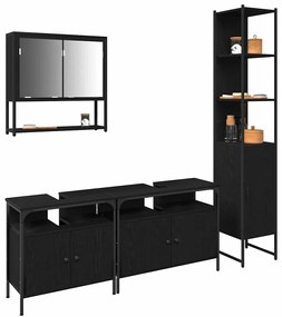 vidaXL Σετ Επίπλων Μπάνιου με ράφι 4 pcs Μαύρη δρυς 33 x 33 x 185.5 εκ