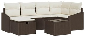 vidaXL Σετ Καναπέ Κήπου 7 pcs Καφέ, Κρέμα Πολυ rattan, βαμμένο ατσάλι