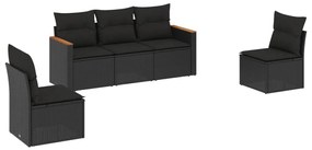 vidaXL Σετ Καναπέ Κήπου 5 Τεμαχίων Μαύρο Συνθετικό Ρατάν με Μαξιλάρια