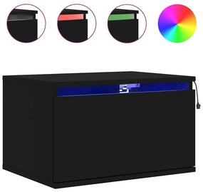 vidaXL Κομοδίνο Επιτοίχιο με Φώτα LED Μαύρο