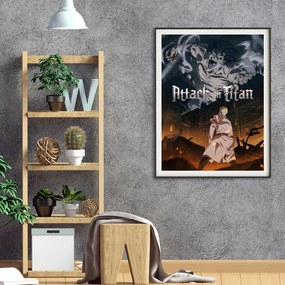 Πόστερ &amp; Κάδρο Attack on Titan AN097 30x40cm Μαύρο Ξύλινο Κάδρο (με πόστερ)