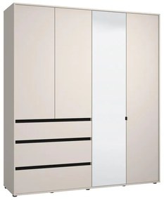 Ντουλάπα CORBETT 4K3F1O Τετράφυλλη με Καθρέπτη &amp; 3 Συρτάρια Cashmere -Μαύρο Μάτ 183x55x211εκ. 183x55x211 εκ.