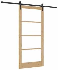 vidaXL Συρόμενη Πόρτα Χειροκίνητος Καφέ 93 x 202 cm Ξύλο και μέταλλο