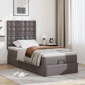VidaXL Οθωμανικό κρεβάτι με στρώμα & LEDs Grey 90x190cm Faux Leather