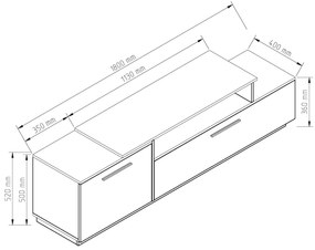 Ξύλινο Έπιπλο Τηλεόρασης AMPHION Λευκό - Μαύρο Μ180xΠ40xΥ52cm