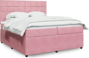 vidaXL Κρεβάτι Boxspring με Στρώμα Ροζ 200x200 εκ. Βελούδινο