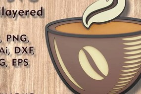 Σετ των 3 Intra απο ξύλο plywood 3mm-4mm πάχος - Κούπα καφέ 3D Πολυστρωματικά Αρχεία Λέιζερ Δίασταση 9x7 cm INTRAFABR-109449684