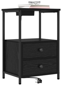 vidaXL Κομοδίνο με Σταθμό Φόρτισης 2 pcs Μαύρη δρυς Επεξεργασμένο ξύλο