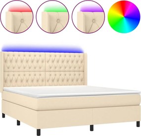 vidaXL Κρεβάτι Boxspring με Στρώμα &amp; LED Κρεμ 160x200 εκ. Υφασμάτινο