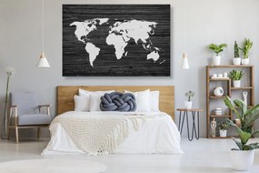 Εικόνα στον παγκόσμιο χάρτη φελλού σε ξύλο σε ασπρόμαυρο σχέδιο - 120x80