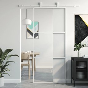 vidaXL Συρόμενη Πόρτα Λευκή 90 x 205 εκ. από Ψημένο Γυαλί & Αλουμίνιο
