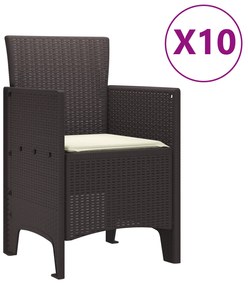 vidaXL 11 Τεμαχίων Σετ Τραπεζαρίας Κήπου με Μαξιλάρια Καφέ Πολυ Ρατάν