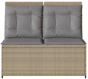vidaXL Πάγκος Κήπου Ανακλινόμενος Μπεζ Συνθετικό Ρατάν με Μαξιλάρια
