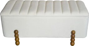 Σκαμπό μπαούλο Daph Inart σετ 2 τεμ βελούδο σε μπεζ και λευκή απόχρωση