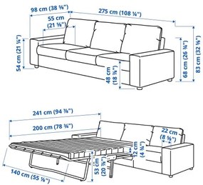 VIMLE τριθέσιος καναπές-κρεβάτι με πλατιά μπράτσα 995.452.57