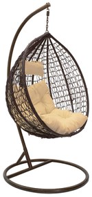 Κούνια Zafer pakoworld κρεμαστή μέταλλο-pp καφέ σφ.-μαξιλάρι μπεζ 106x103x200εκ