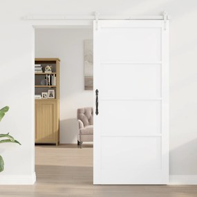 vidaXL Συρόμενη Πόρτα  με Σετ Υλικών Λευκή 93x202 εκ. Συμπαγές Ξύλο Πεύκου