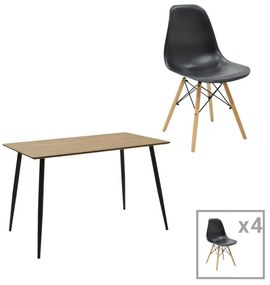 Julita-Cuba dining table set of 5 MDF-PP in black-sonoma color 120x70x76cm 120x70x76 εκ.