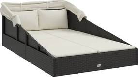 vidaXL Ξαπλώστρα με Πτυσσόμενη Οροφή Μαύρη 200x114x128 εκ. Συνθ. Ρατάν