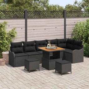 vidaXL Σετ Καναπέ Κήπου Ρυθμιζόμενο ύψος 9 pcs Μαύρο συνθετικό ρατάν