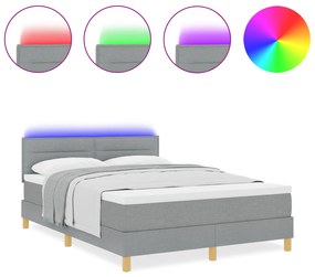 vidaXL Κρεβάτι Σπαστής Βάσης Με Στρώμα & LED Ανοιχτό Γκρι 140x200 εκ. Ύφασμα