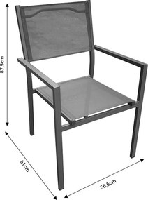 Πολυθρόνα Moly pakoworld  ανθρακί αλουμίνιο-textilene 61x56.5x87.5εκ