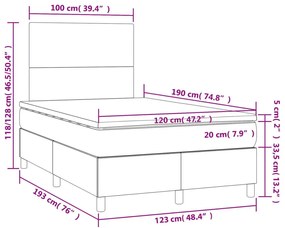 Κρεβάτι Boxspring με Στρώμα Σκούρο Γκρι 120x190 εκ. Βελούδινο - Γκρι