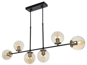 203-0016 GloboStar® LATTICE 203-0016 Μοντέρνο Κρεμαστό Φωτιστικό Μπάλα Πολύφωτο 6 x E27 IP20 Μαύρο & Μπρούτζινο Μέταλλο με Mελί Γυαλί - Μ120 x Π15 x Υ32cm