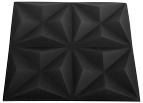 Πάνελ Τοίχου 3D 12 τεμ. Μαύρο Origami 50 x 50 εκ. 3 μ² - Μαύρο