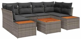 vidaXL Σετ Καναπέ Κήπου με μαξιλάρι 7 pcs Γκρι Πολυ ράταν