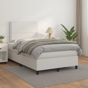 vidaXL Κρεβάτι Boxspring με Στρώμα Λευκό 120x200εκ.από Συνθετικό Δέρμα