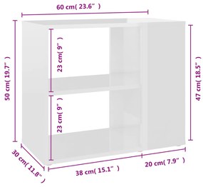 vidaXL Βοηθητικό Ντουλάπι Γυαλ. Λευκό 60 x 30 x 50 εκ. από Επεξ. Ξύλο