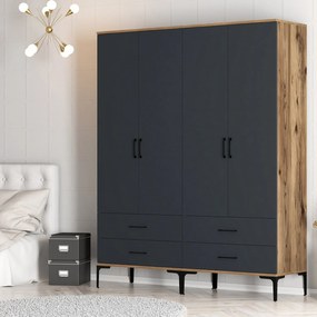 Τετραφυλλη Ντουλαπα Καρυδια/Ανθρακι SOLANO 47.5x160x201.4