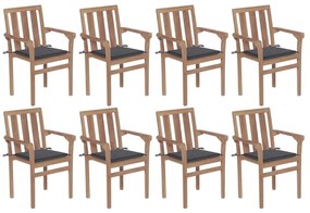 3073433 vidaXL Καρέκλες Κήπου Στοιβαζόμενες 8 τεμ. Μασίφ Ξύλο Teak &amp; Μαξιλάρια Ανθρακί, 1 Τεμάχιο