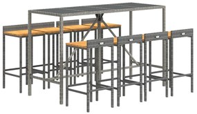 vidaXL Σετ Μπαρ Κήπου 9 Τεμαχίων Γκρι Συνθ. Ρατάν &amp; Μασίφ Ξύλο Ακακίας