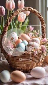 Intra Συλλεκτικό Ξύλινο Παζλ Plywood 4mm - Πασχαλινό καλάθι με στολισμένα αυγά και τουλίπες Σε Ξύλινο Κουτί - Διαστάσεις: 10x10 cm – 25 κομμάτια