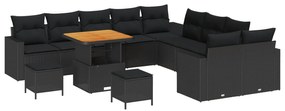 Σετ Καναπέ Κήπου με μαξιλάρι 17 pcs Μαύρο συνθετικό ρατάν