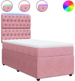 vidaXL Κρεβάτι Boxspring με Στρώμα Ροζ 90x200 εκ. Βελούδινο
