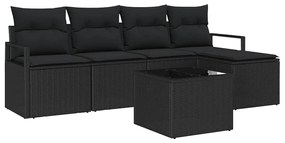 vidaXL Σετ Καναπέ Κήπου 6 pcs Μαύρο Πολυ rattan, βαμμένο ατσάλι