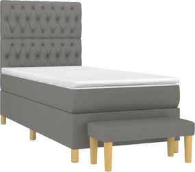 vidaXL Κρεβάτι Boxspring με Στρώμα Σκούρο Γκρι 90x190 εκ. Υφασμάτινο
