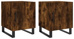 vidaXL Κομοδίνα 2 τεμ. Καπνιστή Δρυς 40x40x50 εκ. από Επεξεργ. Ξύλο