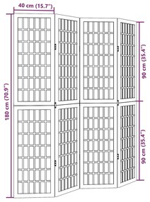 Διαχωριστικό Χώρου με 4 Πάνελ Λευκό από Μασίφ Ξύλο Παυλώνιας - Λευκό